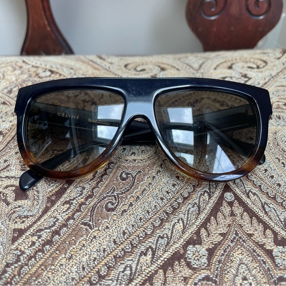 Celine Eyewear Blue Tortoise Shell Aviator D Frame Rhinestone Acetate Sunglasses - Picture 6 of 14